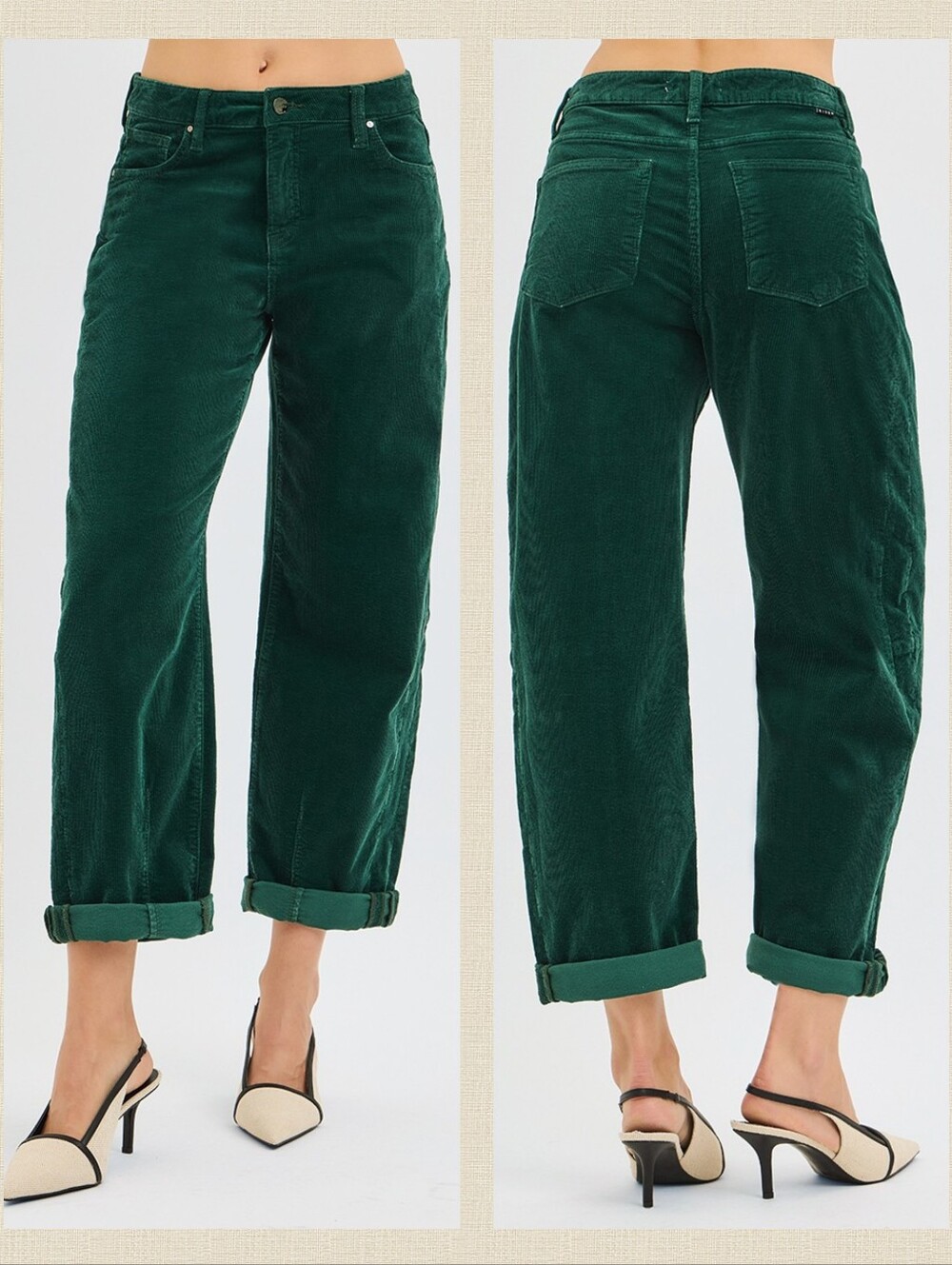 RISEN High-Rise Crop Barrel Corduroy Pants, Hunter Green